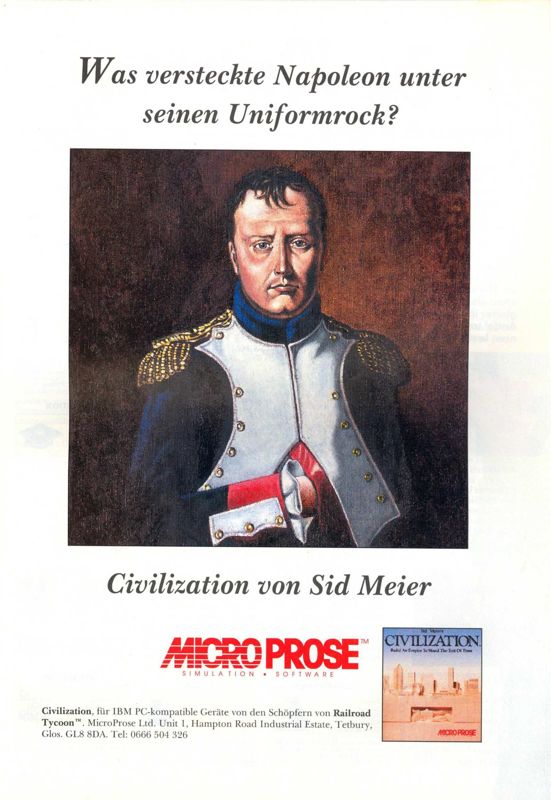 Sid Meier's Civilization Magazine Advertisement (Magazine Advertisements): ASM (Germany), Issue 03/1992