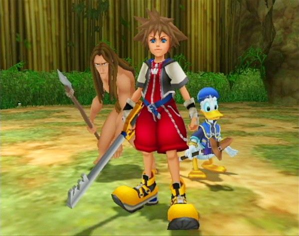 Kingdom Hearts Screenshot (Official Press Kit - Game World - Deep Jungle): Tarzan, Sora, Donald