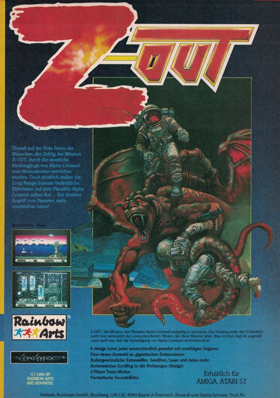 Z-Out Magazine Advertisement (Magazine Advertisements): Amiga Joker (Germany), Issue 12/90