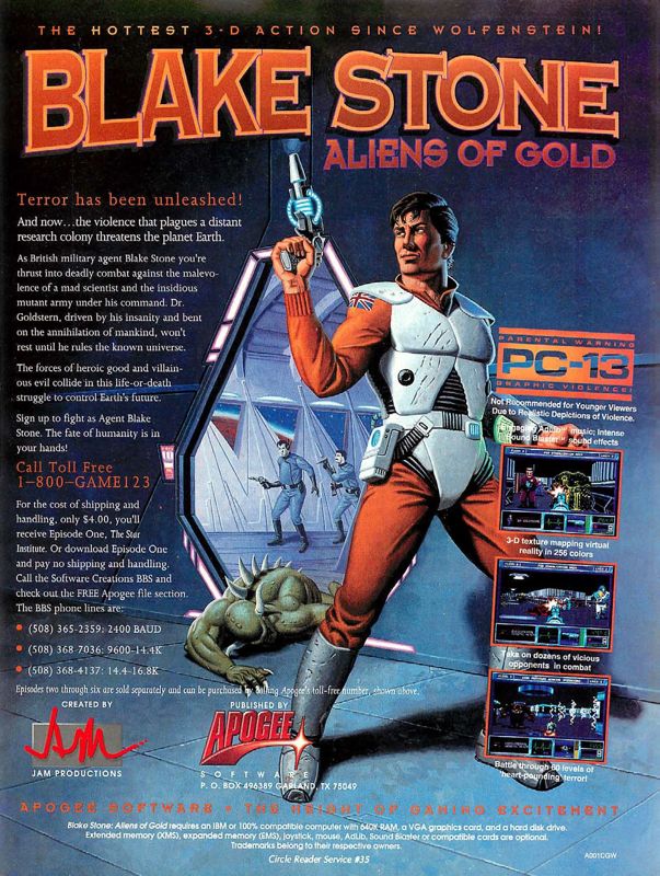 Blake Stone: Aliens of Gold Magazine Advertisement (Magazine Advertisements): Computer Gaming World (US), Number 111 (October 1993)