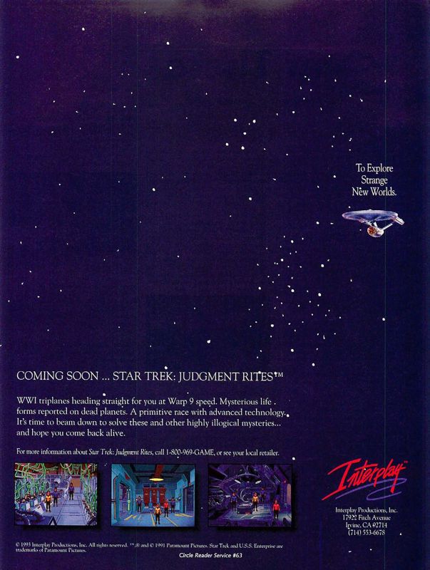 Star Trek: Judgment Rites Magazine Advertisement (Magazine Advertisements): Computer Gaming World (US), Number 111 (October 1993)