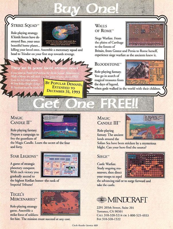 Siege Magazine Advertisement (Magazine Advertisements): Computer Gaming World (US), Number 112 (November 1993)