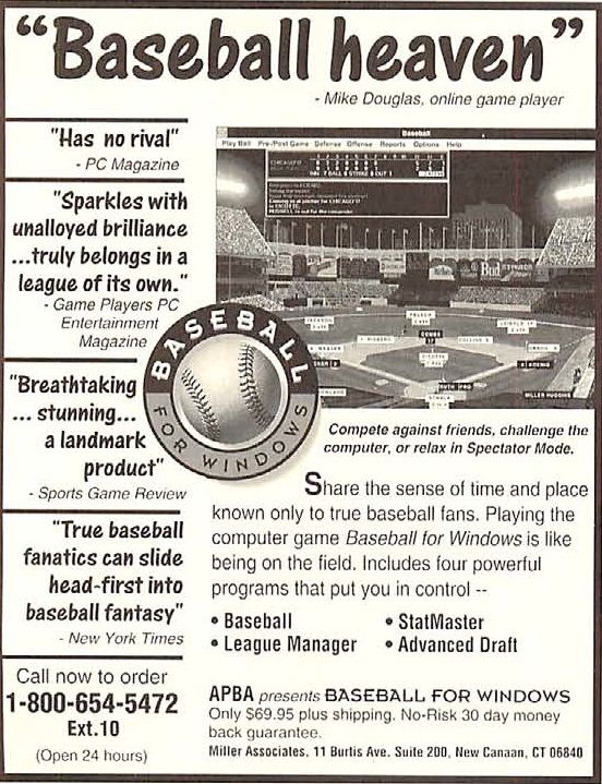 APBA presents: Baseball for Windows Magazine Advertisement (Magazine Advertisements): Computer Gaming World (US), Number 112 (November 1993)