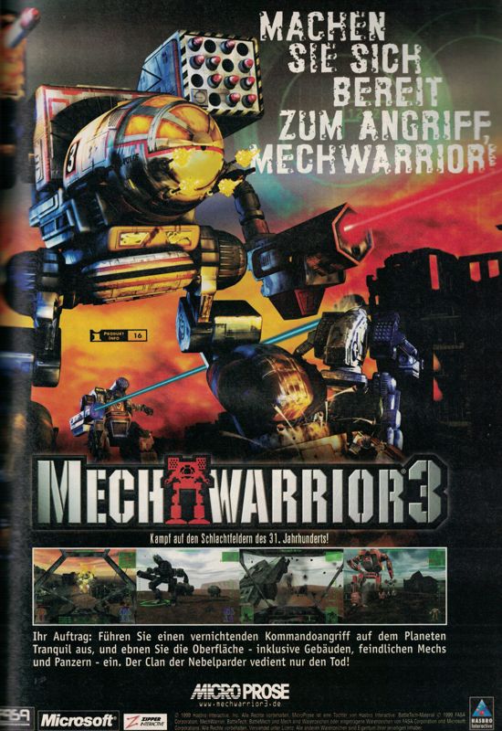 MechWarrior 3 Magazine Advertisement (Magazine Advertisements): GameStar (Germany), Issue 7/1999