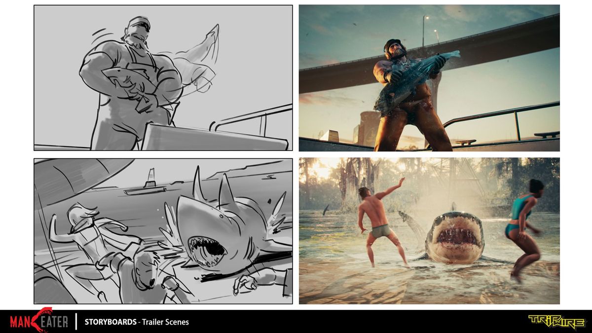 Maneater Concept Art (Social Media Concept Art): Storyboards - Trailer Scenes