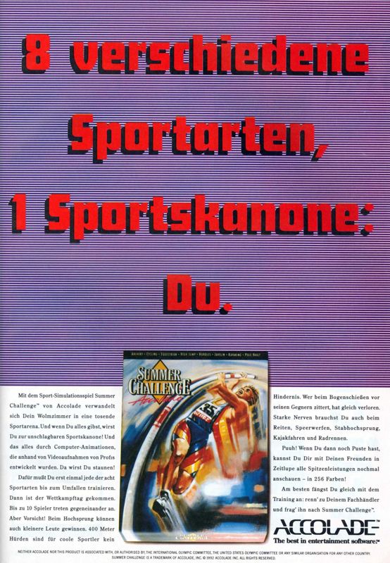 Summer Challenge Magazine Advertisement (Magazine Advertisements): ASM (Germany), Issue 11/1992