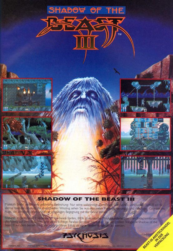Shadow of the Beast III Magazine Advertisement (Magazine Advertisements): ASM (Germany), Issue 11/1992