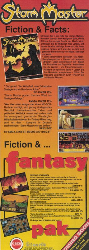 Storm Master Magazine Advertisement (Magazine Advertisements): Amiga Joker (Germany), Issue 4/1992