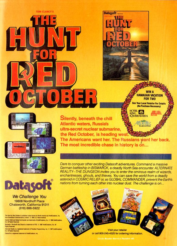 The Hunt for Red October Magazine Advertisement (Magazine Advertisements): Computer Play (United States) Issue 6 (January 1989)