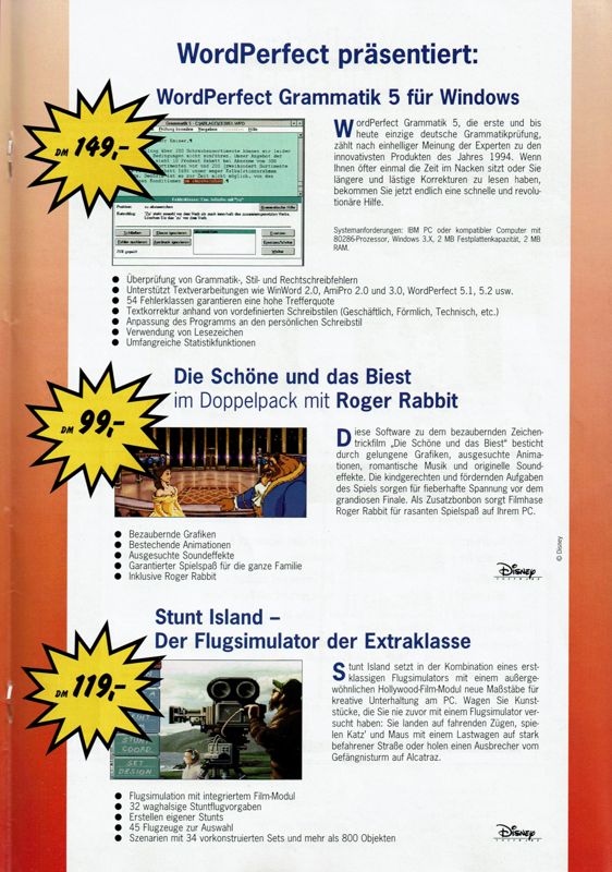 Stunt Island Magazine Advertisement (Magazine Advertisements): PC Player (Germany) - Issue 08/1994