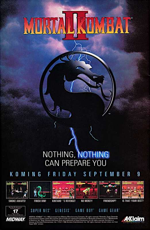 Mortal Kombat II Magazine Advertisement (Magazine Advertisements): Bruce Lee (Malibu Comics, United States) Issue 3 (September 1994) Back Cover