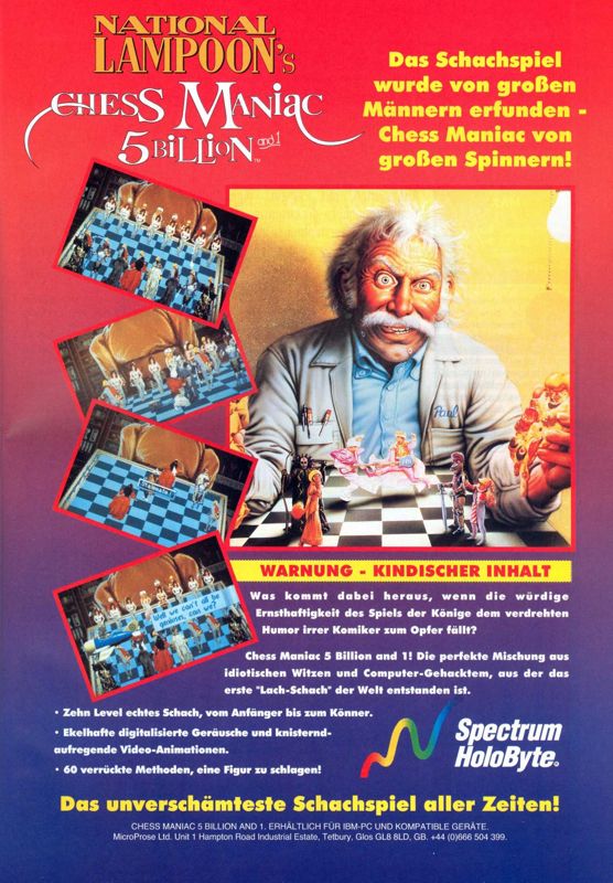 National Lampoon's Chess Maniac 5 Billion and 1 Magazine Advertisement (Magazine Advertisements): ASM (Germany), Issue 06/1993