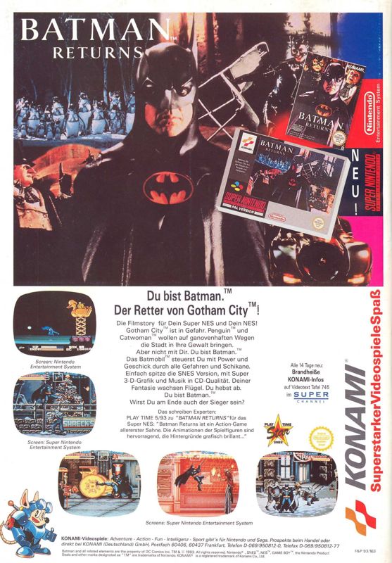 Batman Returns Magazine Advertisement (Magazine Advertisements): ASM (Germany), Issue 08/1993
