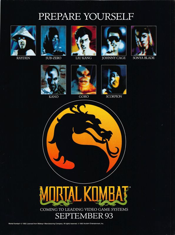 Mortal Kombat Magazine Advertisement (Magazine Advertisements):<br> DieHard GameFan (United States), Volume 1 Issue 8 (July 1993)