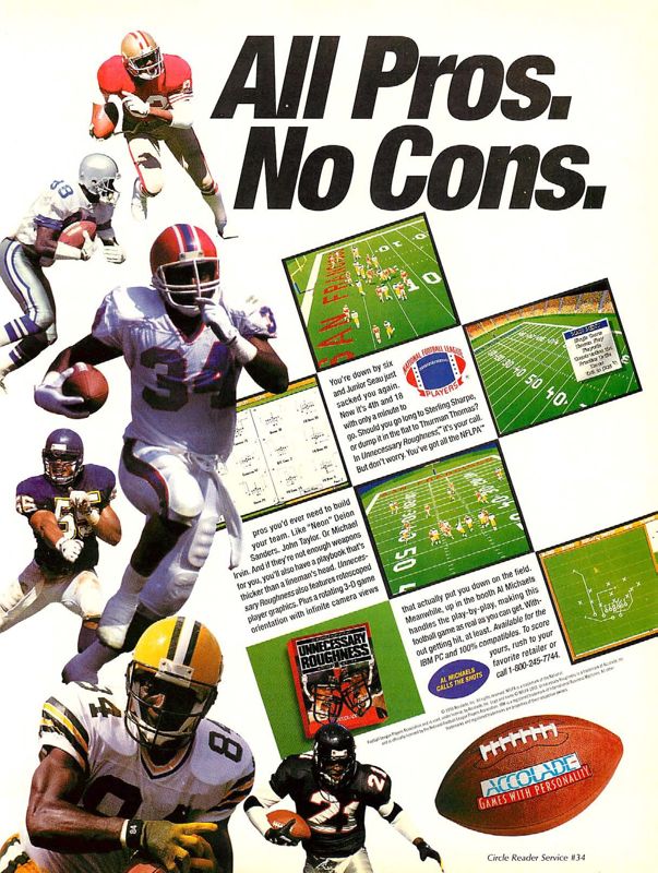 Unnecessary Roughness Magazine Advertisement (Magazine Advertisements): Computer Gaming World (US), Number 113 (December 1993)