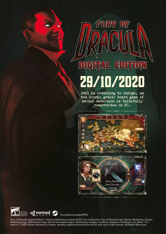 Fury of Dracula: Digital Edition Magazine Advertisement (Magazine Advertisements): PC Gamer (United Kingdom), Issue 352 (January 2021)