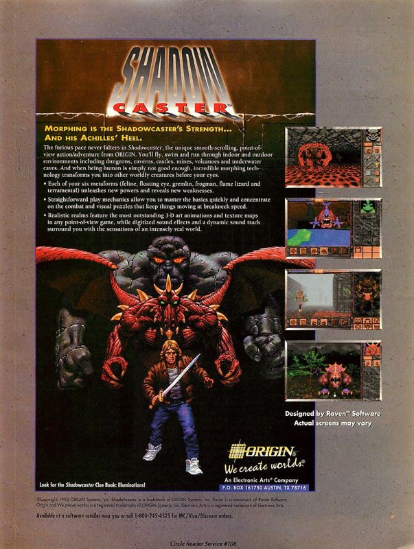 Shadowcaster Magazine Advertisement (Magazine Advertisements): Computer Gaming World (US), Number 113 (December 1993)
