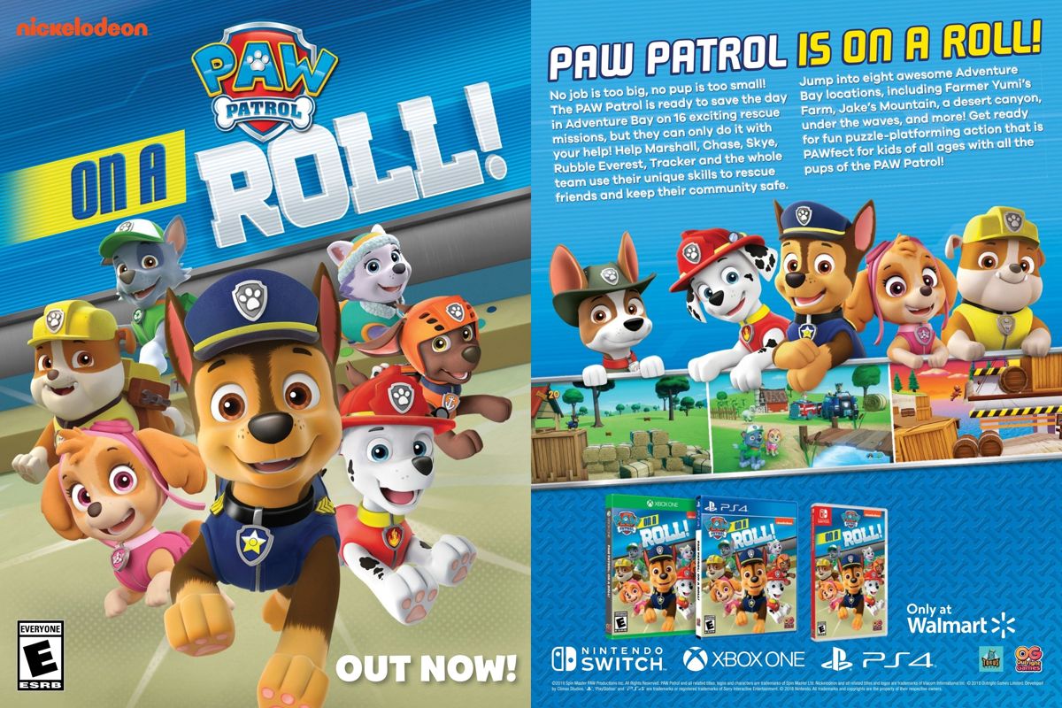 PAW Patrol: On a Roll! Magazine Advertisement (Magazine Advertisements): Walmart Parents Guide to Video Games 2018 (US), Winter 2018 Pages 2-3