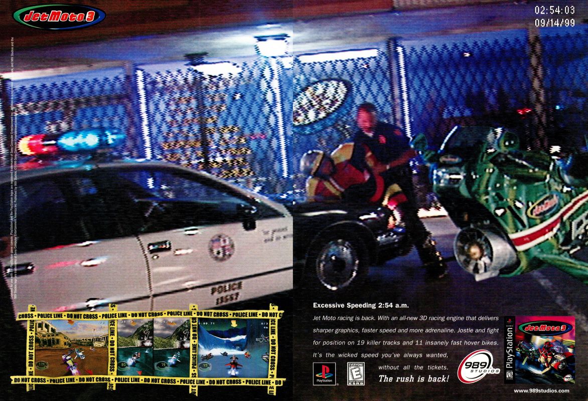 Jet Moto 3 Magazine Advertisement (Magazine Advertisements): Official U.S. PlayStation Magazine (United States), Volume 3, Issue 1 (October 1999) pp. 34-35