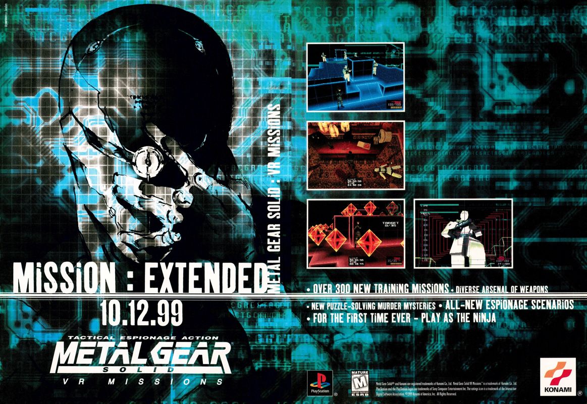 Metal Gear Solid: VR Missions Magazine Advertisement (Magazine Advertisements):<br> Official U.S. PlayStation Magazine (United States), Volume 3, Issue 1 (October 1999) pp. 58-59