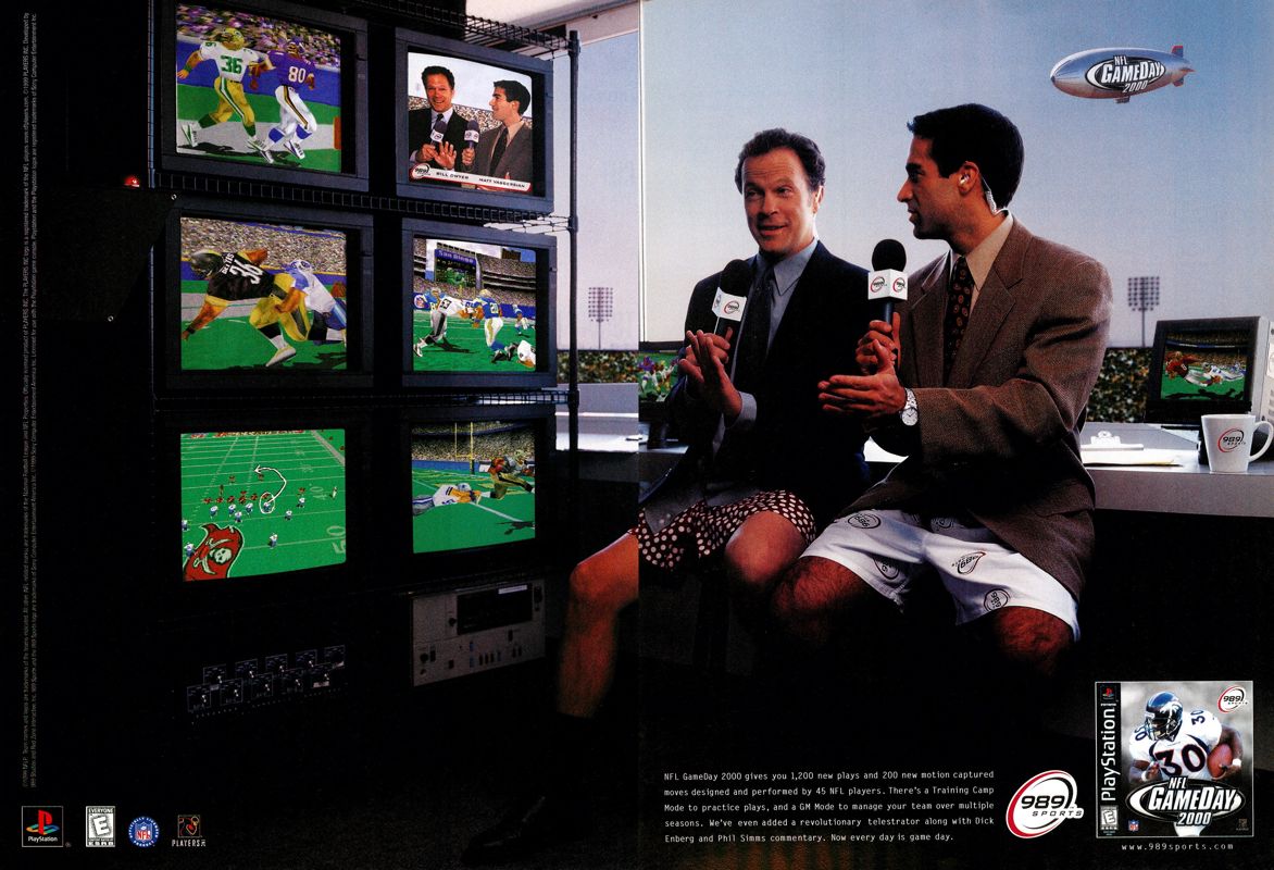 NFL GameDay 2000 Magazine Advertisement (Magazine Advertisements): Official U.S. PlayStation Magazine (United States), Volume 3, Issue 1 (October 1999) pp. 8-9