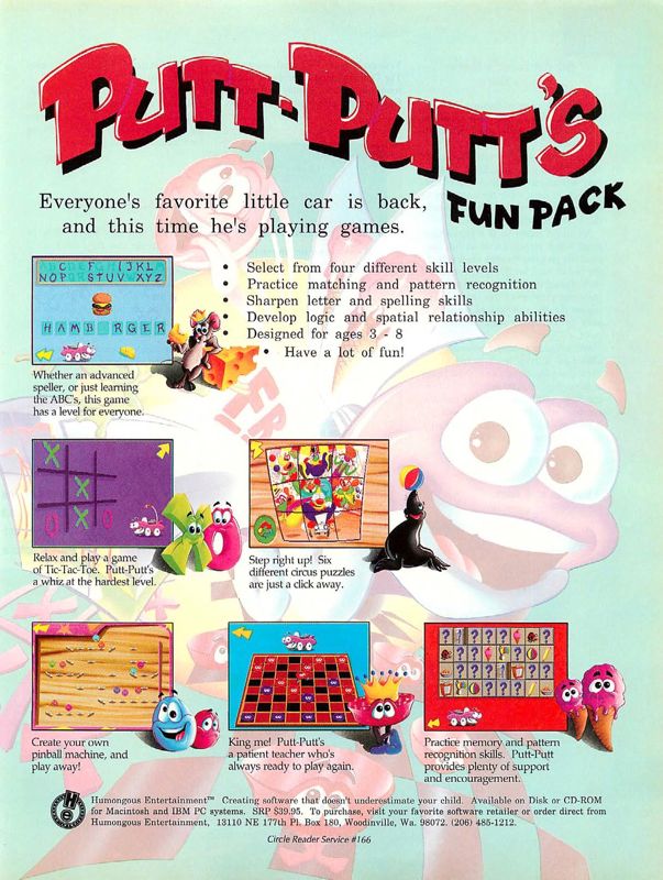 Putt-Putt's Fun Pack Magazine Advertisement (Magazine Advertisements): Computer Gaming World (US), Number 113 (December 1993)