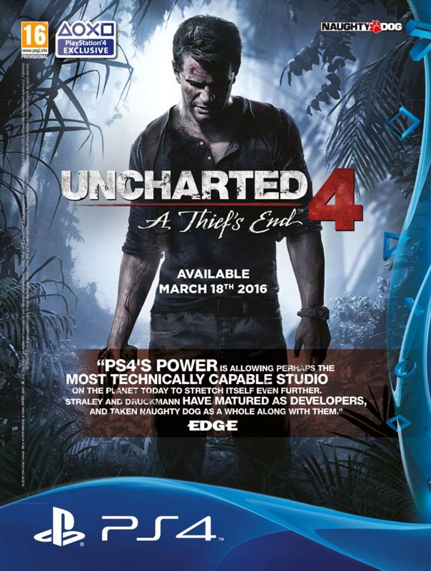 Uncharted 4: A Thief's End Magazine Advertisement (Magazine Advertisements): Edge (United Kingdom), Issue 288 (January 2016)