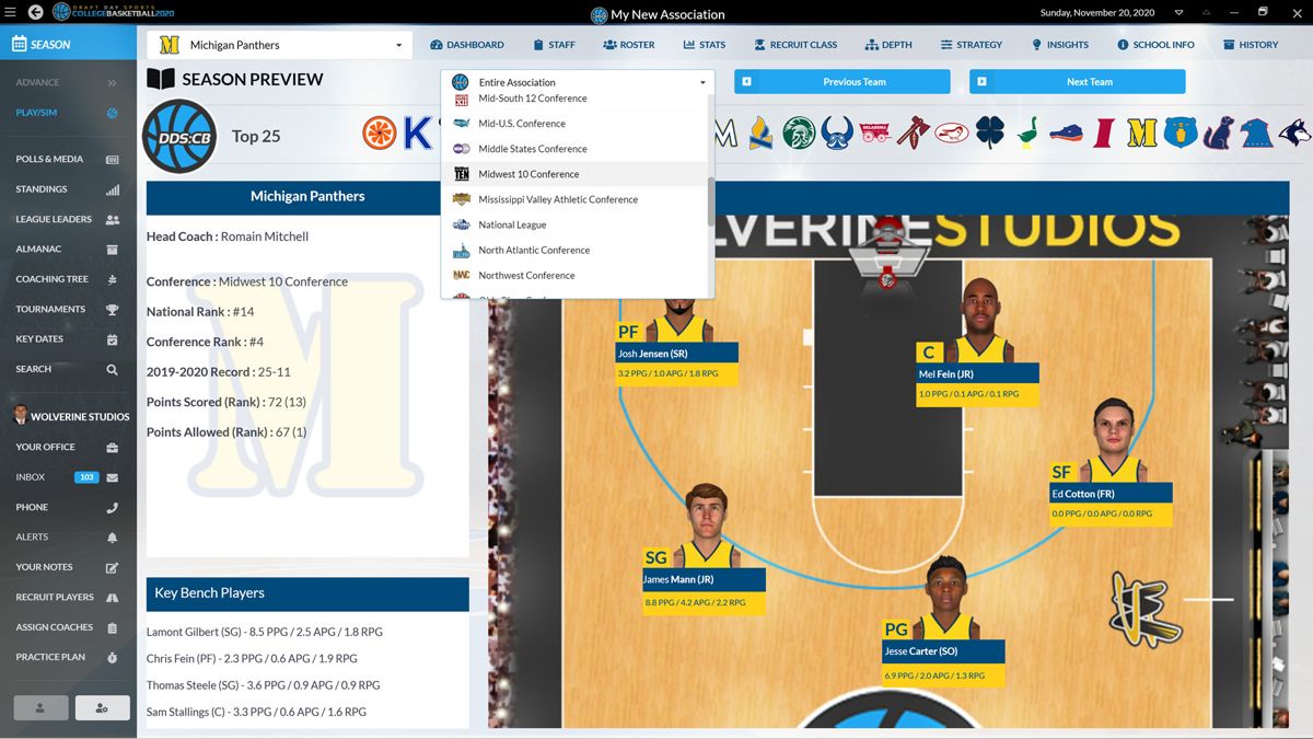Draft Day Sports: College Basketball 2020 Screenshot (Steam)