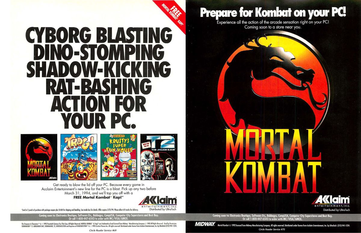 Mortal Kombat Magazine Advertisement (Magazine Advertisements): Computer Gaming World (US), Number 114 (January 1994)