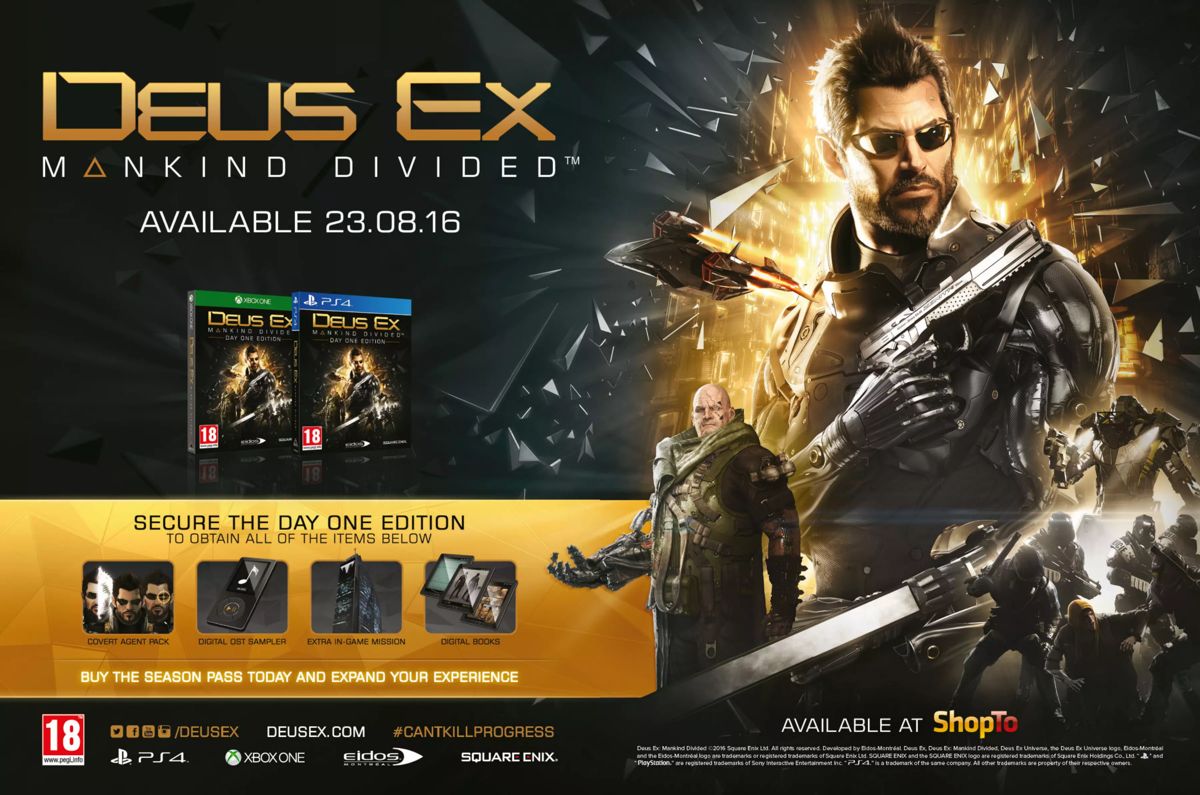 Deus Ex: Mankind Divided (Day One Edition) Magazine Advertisement (Magazine Advertisements): Edge (United Kingdom), Issue 297 (October 2016)