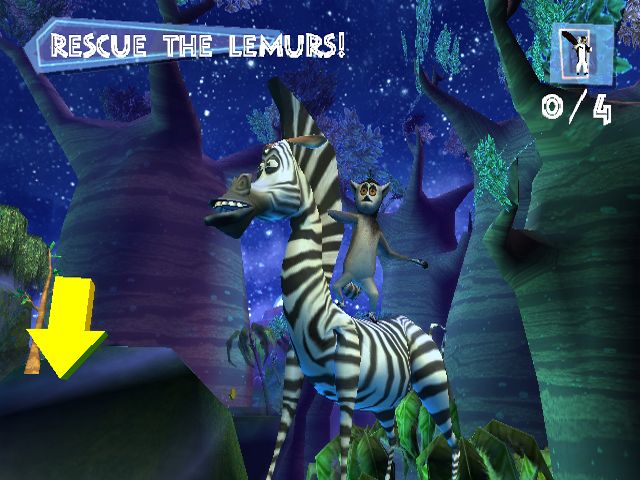 Madagascar Screenshot (Madagascar Press Kit): Marty saves the lemurs while Julian directs (PS2)