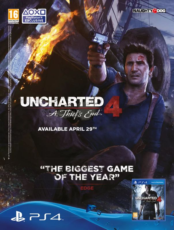 Uncharted 4: A Thief's End Magazine Advertisement (Magazine Advertisements): Edge (United Kingdom), Issue 290 (March 2016)