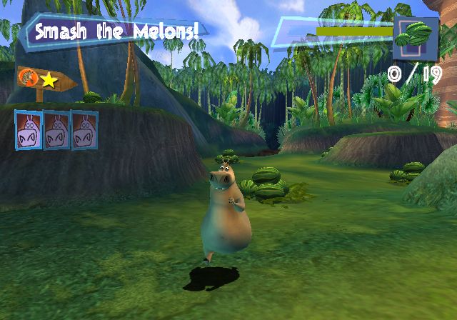 Madagascar Screenshot (Madagascar Press Kit): Gloria smashed melons for the banquet (GameCube)