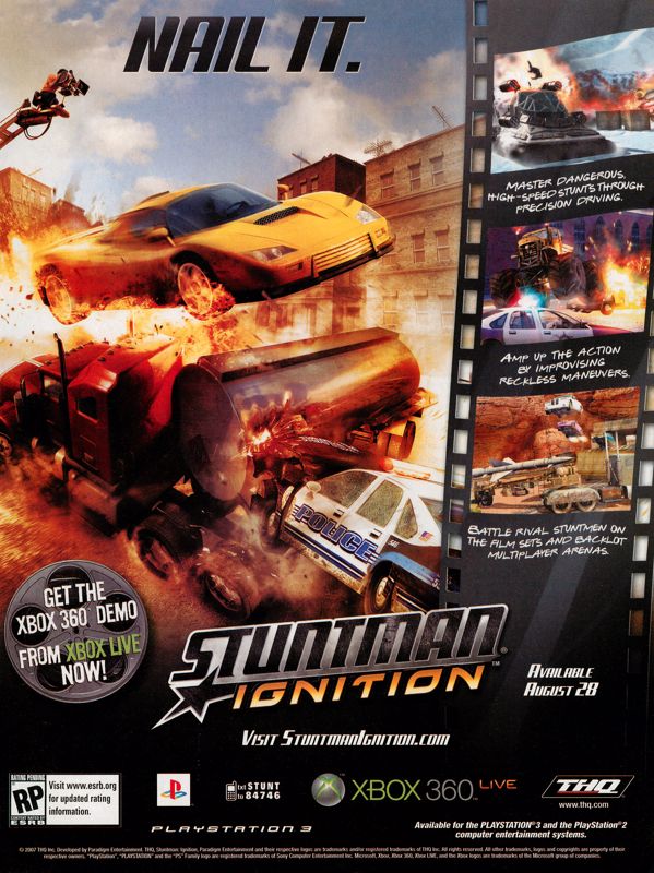 Stuntman: Ignition Magazine Advertisement (Magazine Advertisements): GamePro (United States) Issue #227 (August 2007)