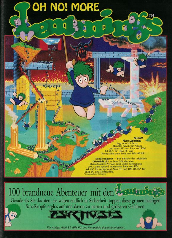 Oh No! More Lemmings Magazine Advertisement (Magazine Advertisements ): ASM (Germany), Issue 1/1992
