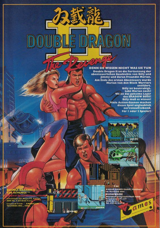 Double Dragon II: The Revenge Magazine Advertisement (Magazine Advertisements): Amiga Magazin (Germany), Issue 1/1990