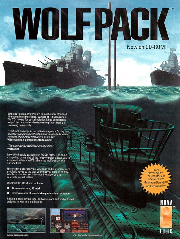 Wolf Pack Magazine Advertisement (Magazine Advertisements): Computer Gaming World (US), Number 114 (January 1994)