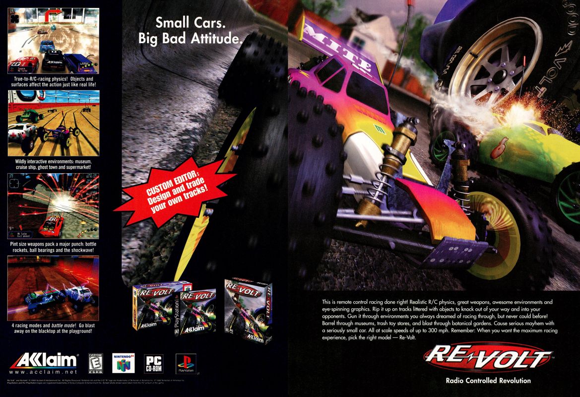 Re-Volt Magazine Advertisement (Magazine Advertisements): Official U.S. PlayStation Magazine (United States), Volume 3, Issue 1 (October 1999) pp. 68-69