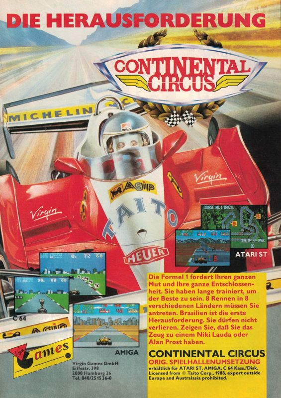 Continental Circus Magazine Advertisement (Magazine Advertisements): Amiga Magazin (Germany), Issue 12/1989
