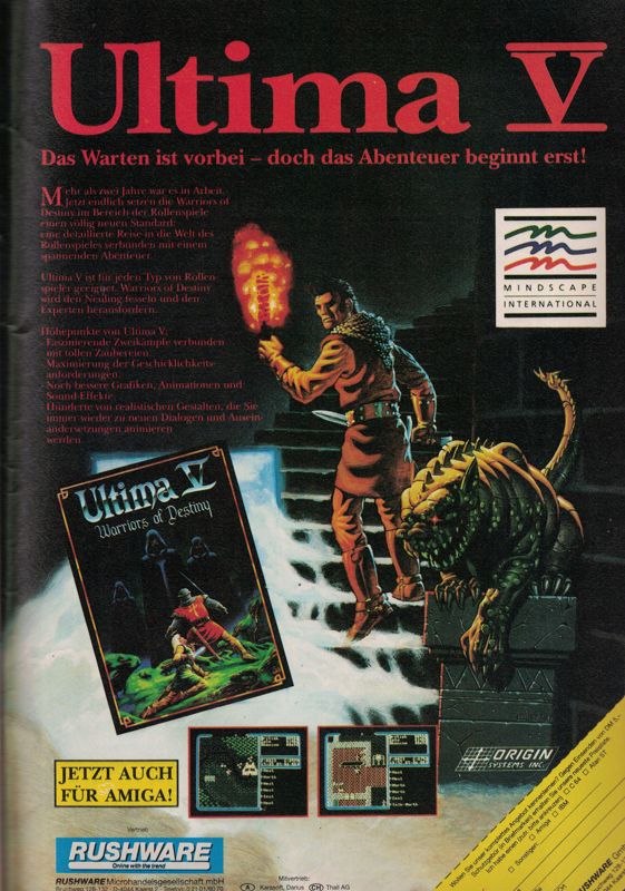 Ultima V: Warriors of Destiny Magazine Advertisement (Magazine Advertisements): Amiga Joker (Germany), Issue 9/1990