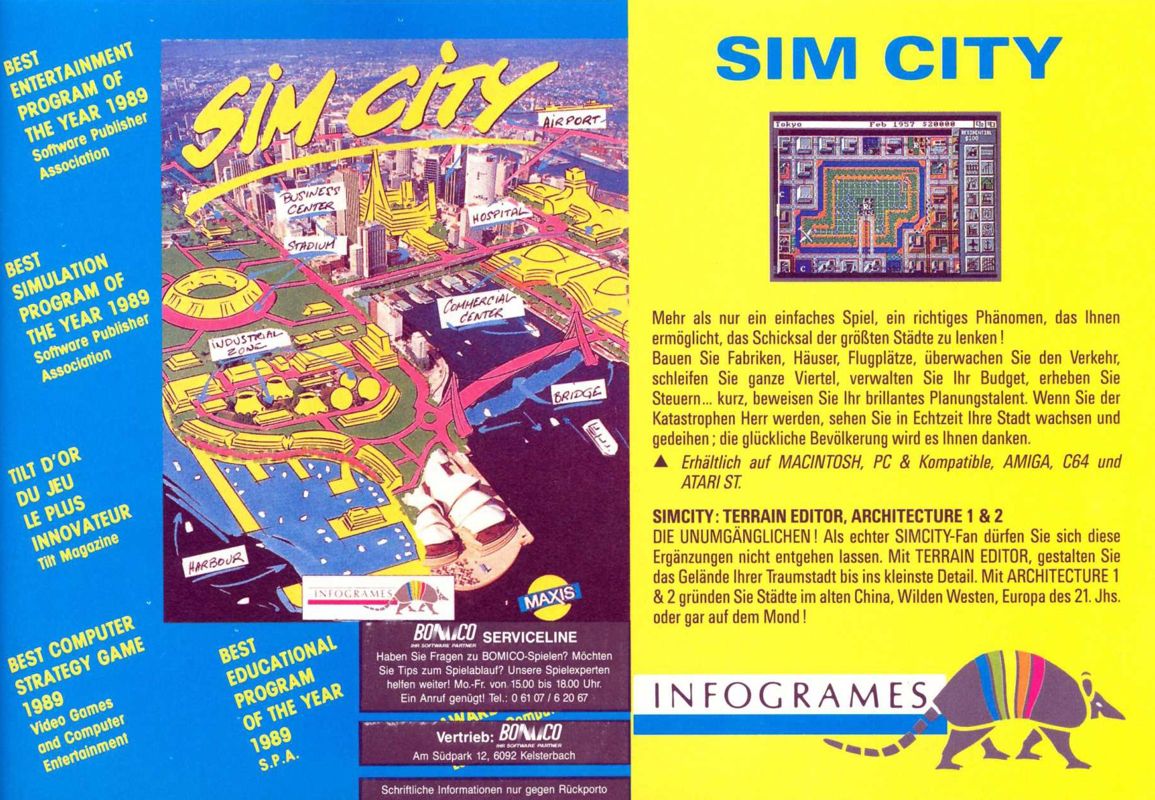 SimCity Magazine Advertisement (Magazine Advertisements): ASM (Germany), Issue 01/1991