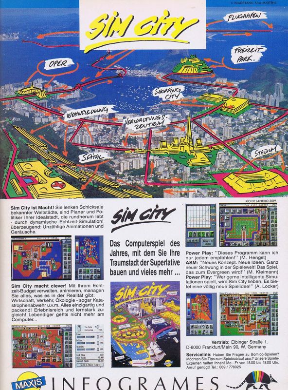 SimCity Magazine Advertisement (Magazine Advertisements): ASM (Germany), Issue 01/1990