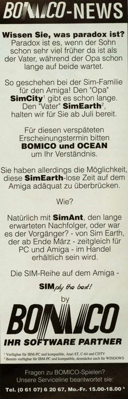 SimCity Magazine Advertisement (Magazine Advertisements): Play Time (Germany), Issue 04/1992