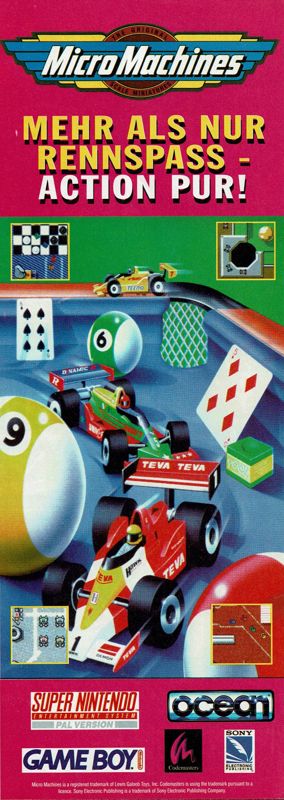 Micro Machines Magazine Advertisement (Magazine Advertisements): Total! (Germany), Issue 01/1995