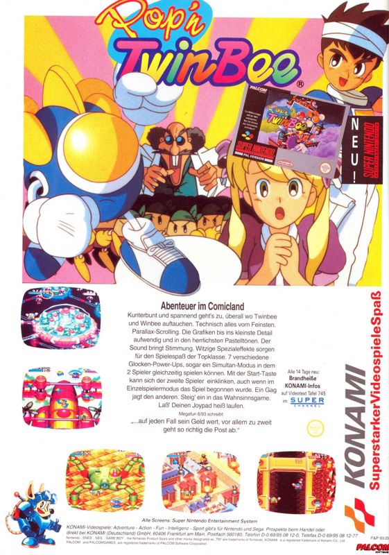 Pop'n Twinbee Magazine Advertisement (Magazine Advertisements): Play Time (Germany), Issue 10/1993