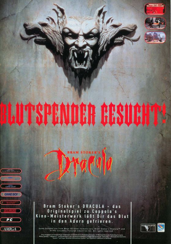 Bram Stoker's Dracula Magazine Advertisement (Magazine Advertisements): Play Time (Germany), Issue 12/1993