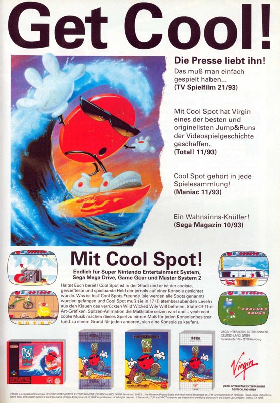 Cool Spot Magazine Advertisement (Magazine Advertisements): Play Time (Germany), Issue 12/1993