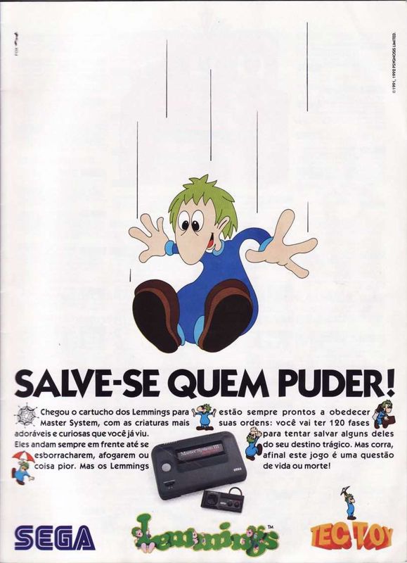 Lemmings Magazine Advertisement (Magazine Advertisements): VideoGame (Brazil) Issue 23 (February 1993) p. 15