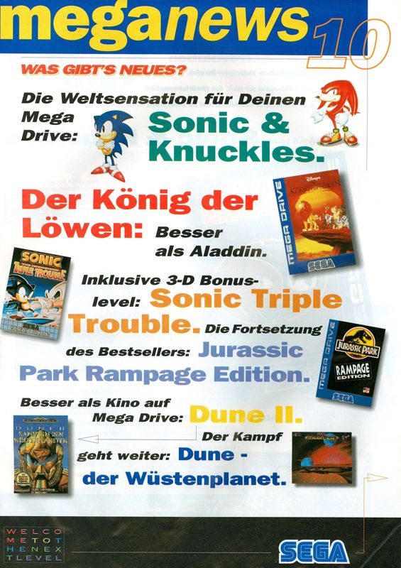 Sonic the Hedgehog: Triple Trouble Magazine Advertisement (Magazine Advertisements): Play Time (Germany), Issue 11/1994 Part 1