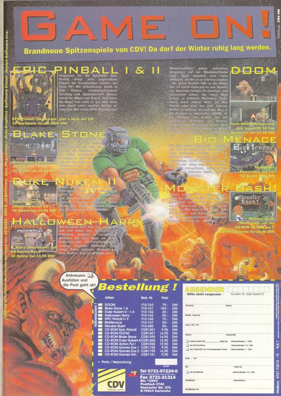 Epic Pinball Magazine Advertisement (Magazine Advertisements): ASM (Germany), Issue 03/1994